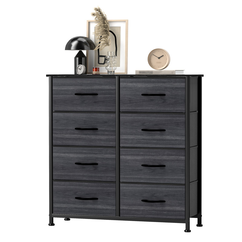 Kathiria 8 Drawer chest of drawers，85.6Cm W bedroom drawers, Charcoal Black