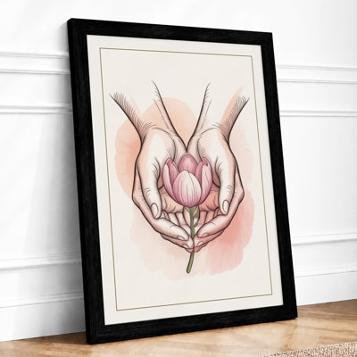 Hands Cradling Lotus Botanical - Framed Print