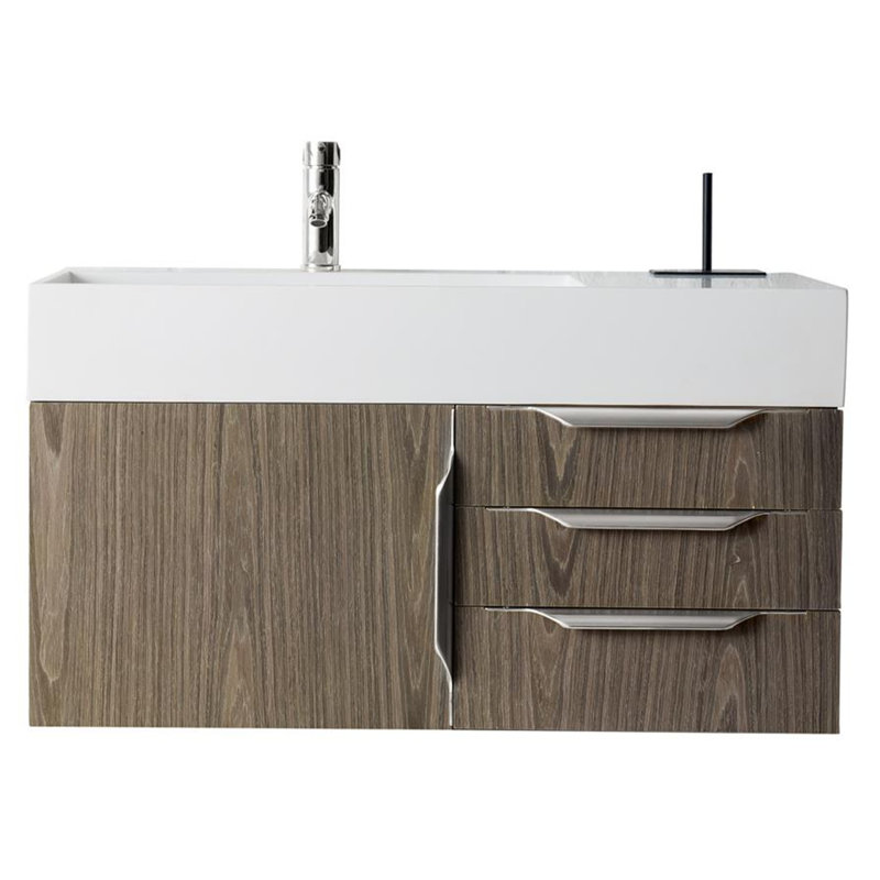 Meuble-lavabo simple flottant Mercer Island, Nickel brossé, Gris cendre