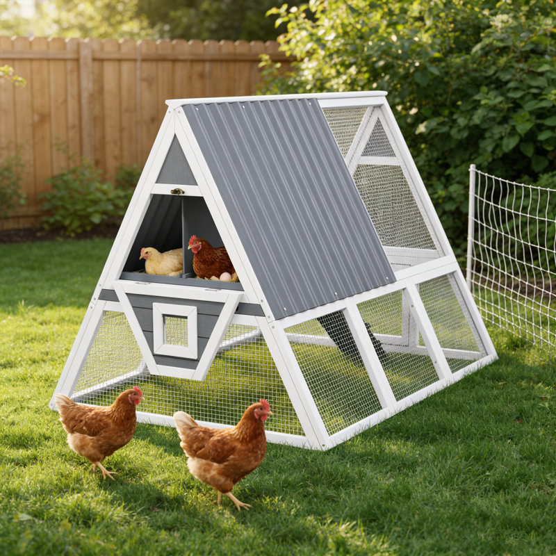 Poulailler d'extérieur à structure en A avec nichoir et plateau pour 4 poules adultes