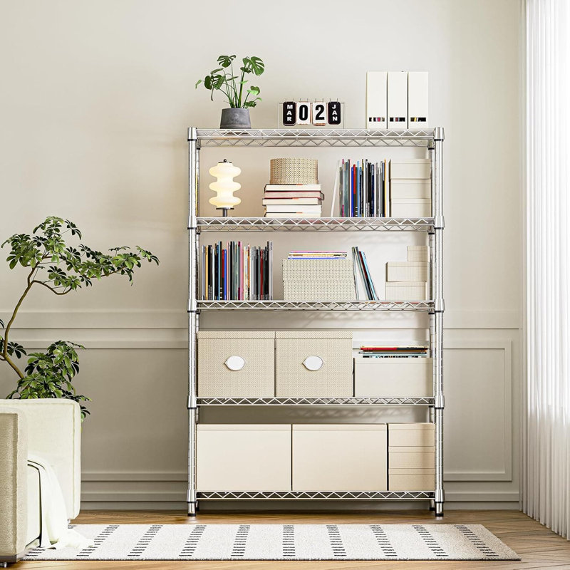 Étagère de rangement robuste en métal à 5 niveaux avec capacité de 1750 lb, organisateur de support en fil d'acier réglable pour le garage, la cuisine, le garde-manger, le sous-sol et la salle de lavage