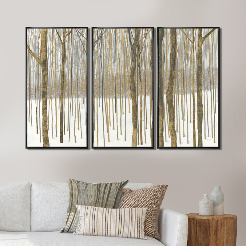 Forêt en hiver - 3 pièces, reproduction sur toile, Noir, H 28 po x l 36 po