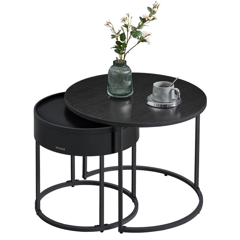 Nesting Coffee Tables with Hidden Storage and Top Tray, Ebony Black/Ink Black