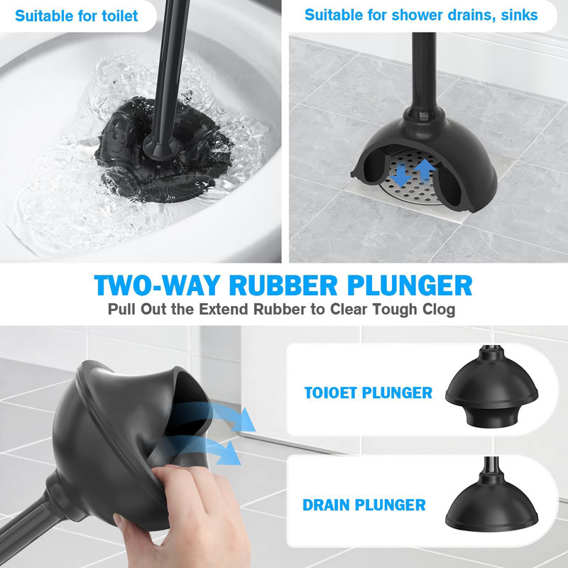 Ensemble de piston de toilette et brosse, Noir