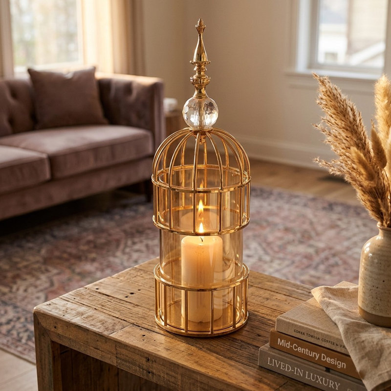 Tabletop Lantern, 15" H x 4.3" W x 4.3" D