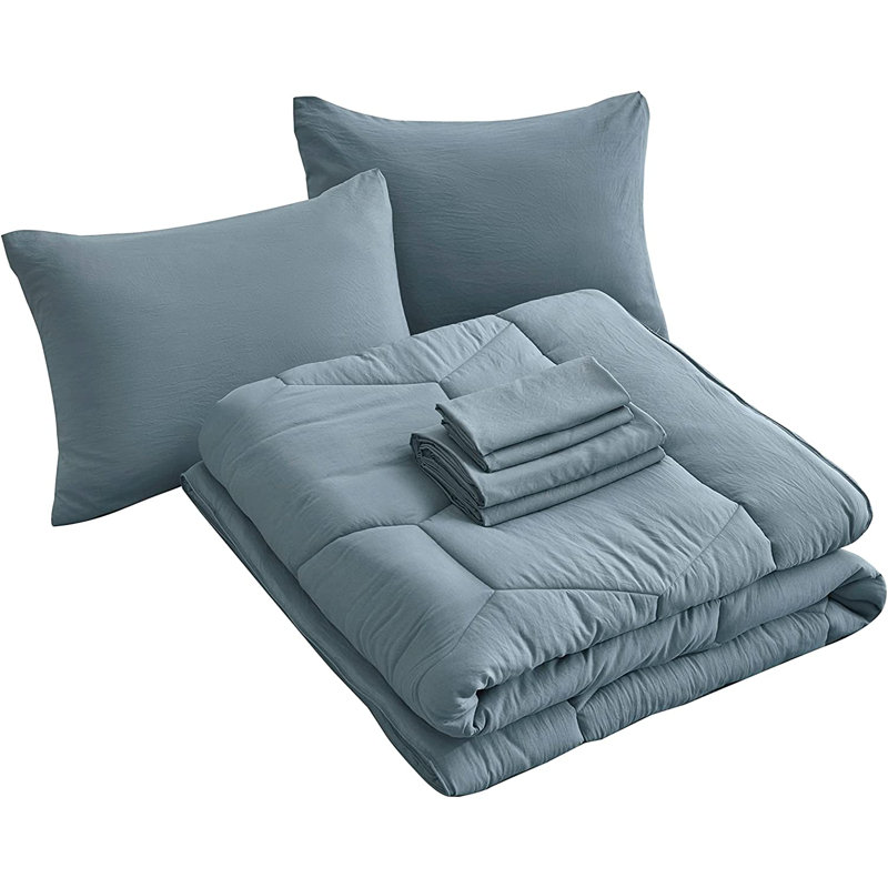 Washed Microfiber 7-Pieces Honeycomb Comforter Set with Sheets, Twin Comforter + 4 Additional Pieces, Dusty Blue