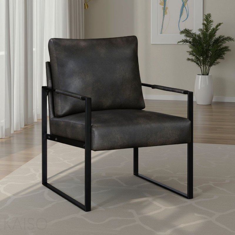Fauteuil d'appoint, revêtement en similicuir gris foncé, structure en métal noir