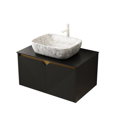Black Plywood 30" Cabinet With Sintered Stone Countertop, No Basin, Solid Wood Doors, Twill And Metal Decoration, Soft Close, Flat Pack Diy Bathroom Vanity Structure, Trim, For Assembly