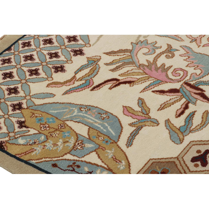Art Deco Hand Knotted Wool Floral Area Rug, Rectangle 10' x 14'