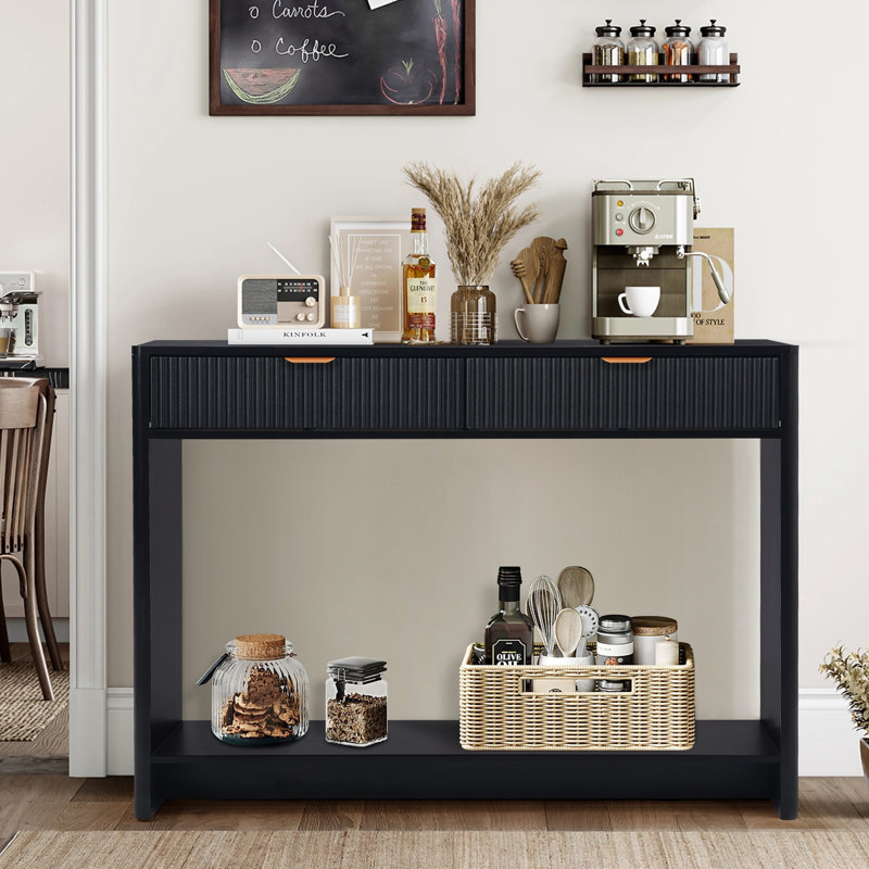 Console cannelée avec tiroirs Mukades, Noir, H 31,49 po x l 43,3 po x P 11,85 po