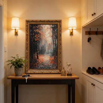 Autumn Forest Path With Orange Leaves PaintingOrnate Vintage Wall Frame – Decorative Gold Frame for Art.