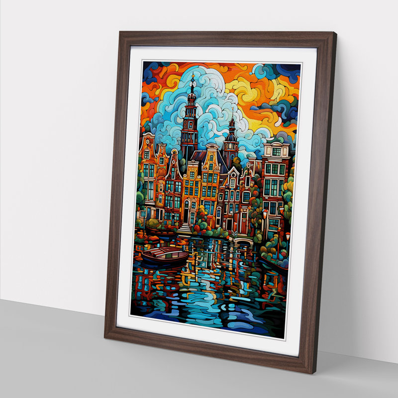 Amsterdam Pop - Single Picture Frame Print on Wood, 34cm H x 25cm W x 2cm D, Walnut
