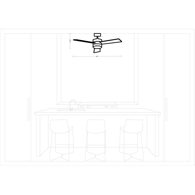 Ventilateur de plafond standard à 3 pales Adna avec commande murale et ensemble d'éclairage inclus, Argent brossé, 44"