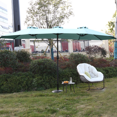 14.8 Ft Double Sided Outdoor Umbrella with Crank, Large Rectangular Canopy for Enhanced Shading and Durability