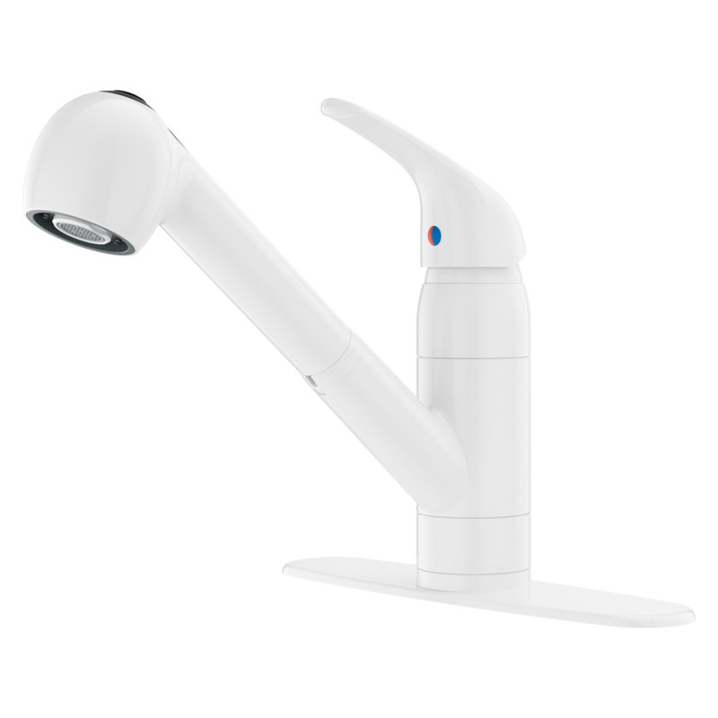 Pfirst Series Pull Out Single Handle Kitchen Faucet with Accessories, White