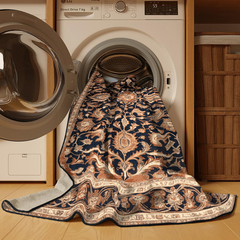 Tapis brun lavable à la machine, Rond 3 pi