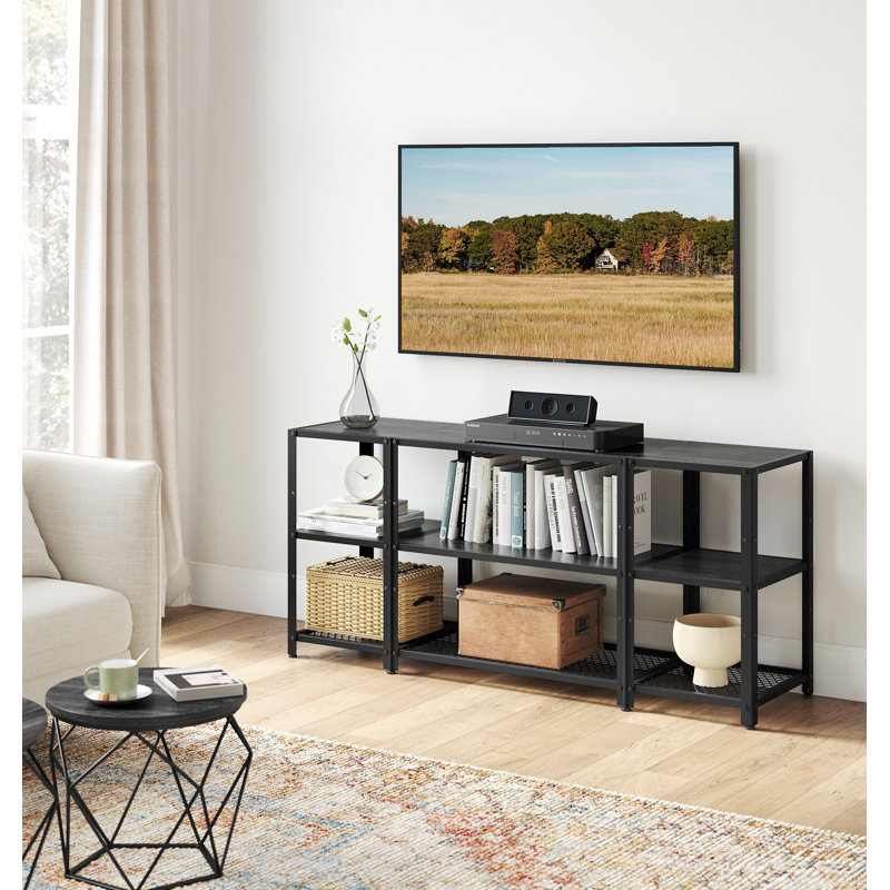 Meuble télé pour téléviseur de 65 po ou moins avec tablettes de rangement ouvertes, Noir, noir, noir, noir