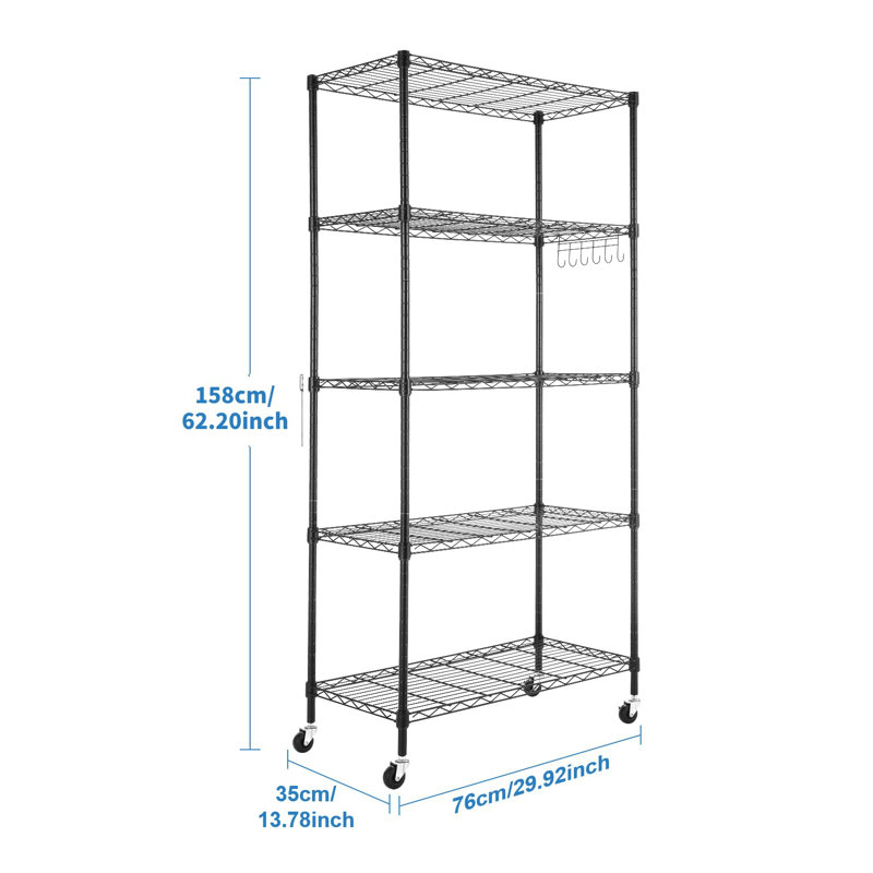76cm W Metal Shelving Unit with Wheels, Matte Black