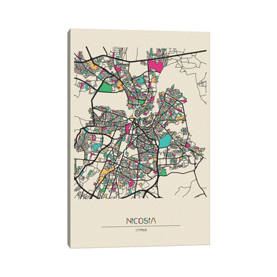 Nicosia, Cyprus Map by Ayse Deniz Akerman - Wrapped Canvas Painting