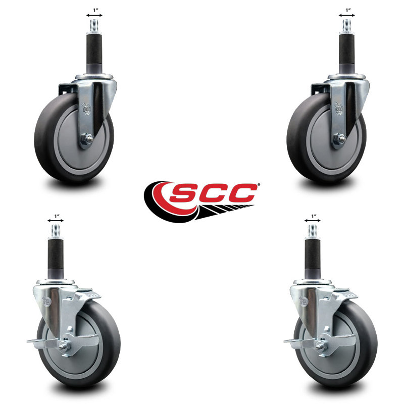 Ensemble de roulettes extensibles en caoutchouc thermoplastique pivotant sur roues 1 pouce 2 freins SCC