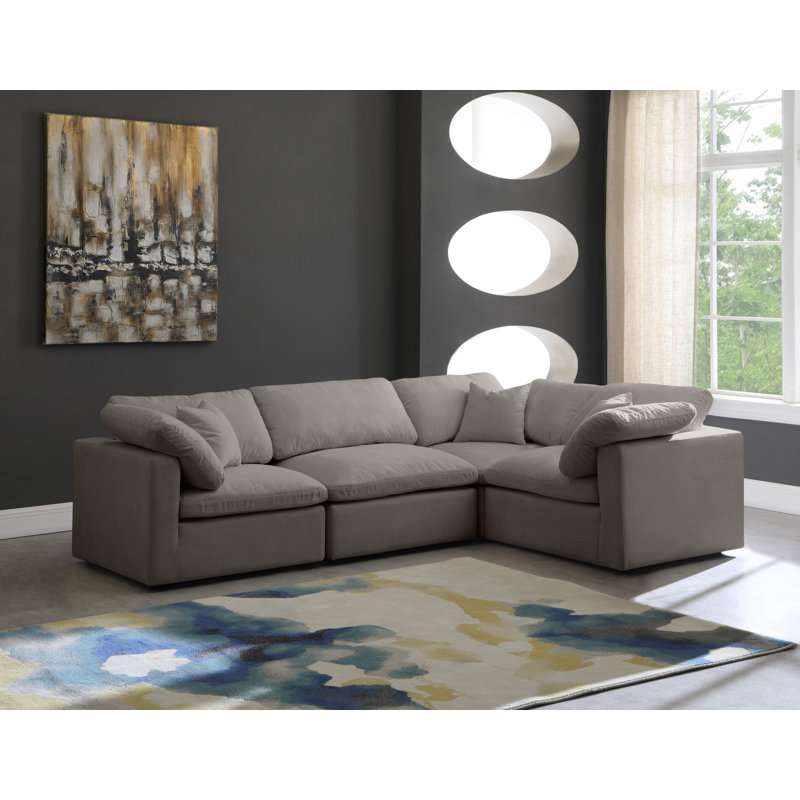 Canapé modulaire rembourré 4 pièces Izzybella, Velours gris