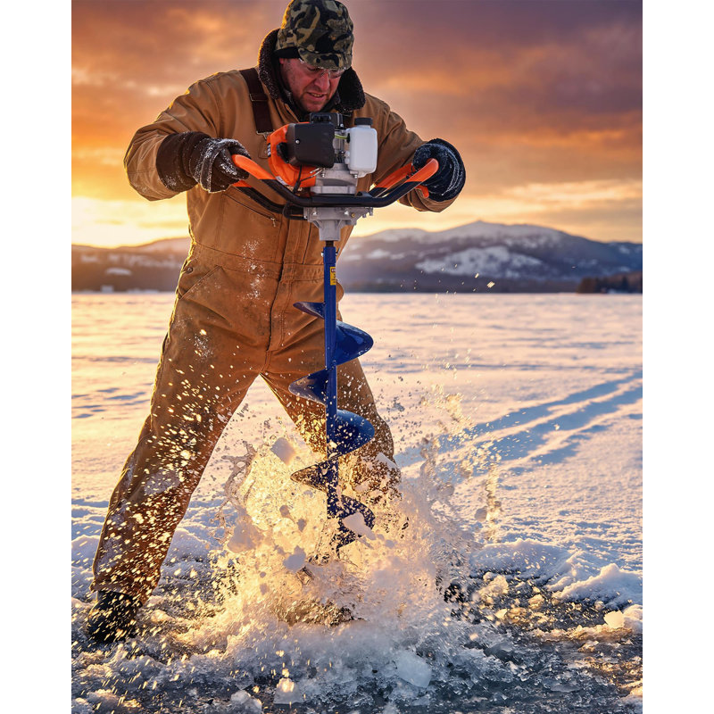 Tarière à gaz 2 temps 52CC pour pêche sur glace - Mèche robuste de 10 po, longueur 31,5 po, ensemble d'outils manuels certifiés par l'EPA, perçage rapide, creuseuse de terre de jardin, équipée d'un diamant de glace de 25 cm