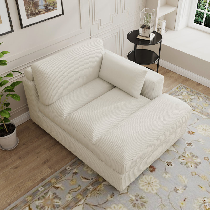 Stoneville 42" W Upholstered Chaise Lounge with Pillow and Solid Wood Leg, Beige, Left Hand Facing