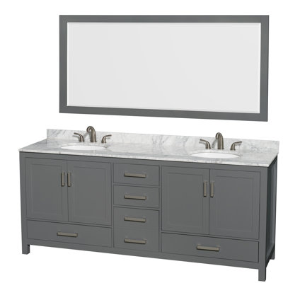 Sheffield 80" Freestanding Double Bathroom Vanity with Marble Top with 70" Mirror