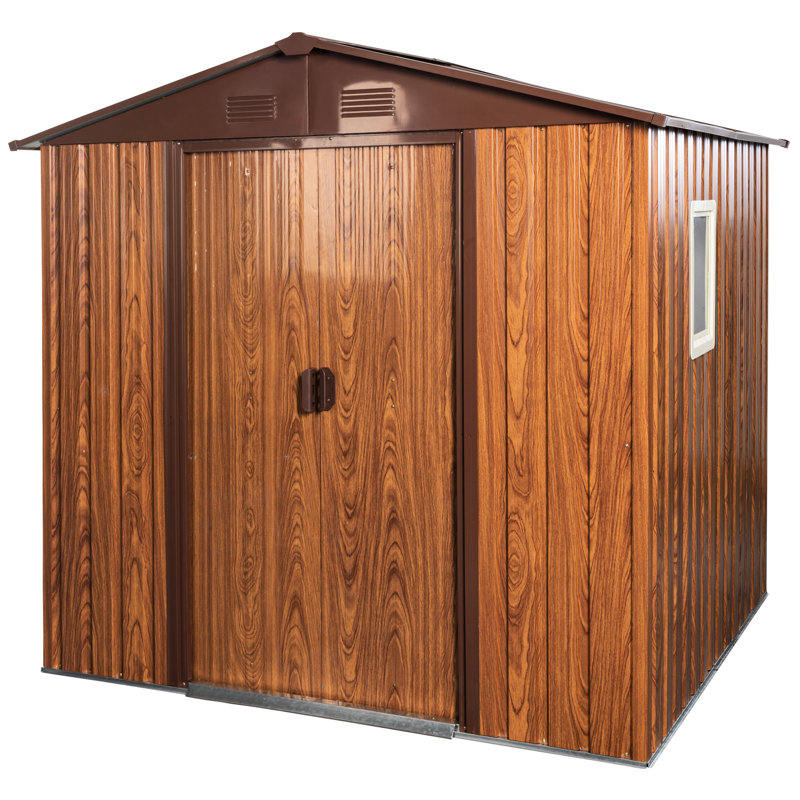 6ft X Outdoor Metal Storage Shed With Galvanized Iron Frame, Protected, Sliding Door, - Coffee Strong Iron, Easy Assembly, Secure
