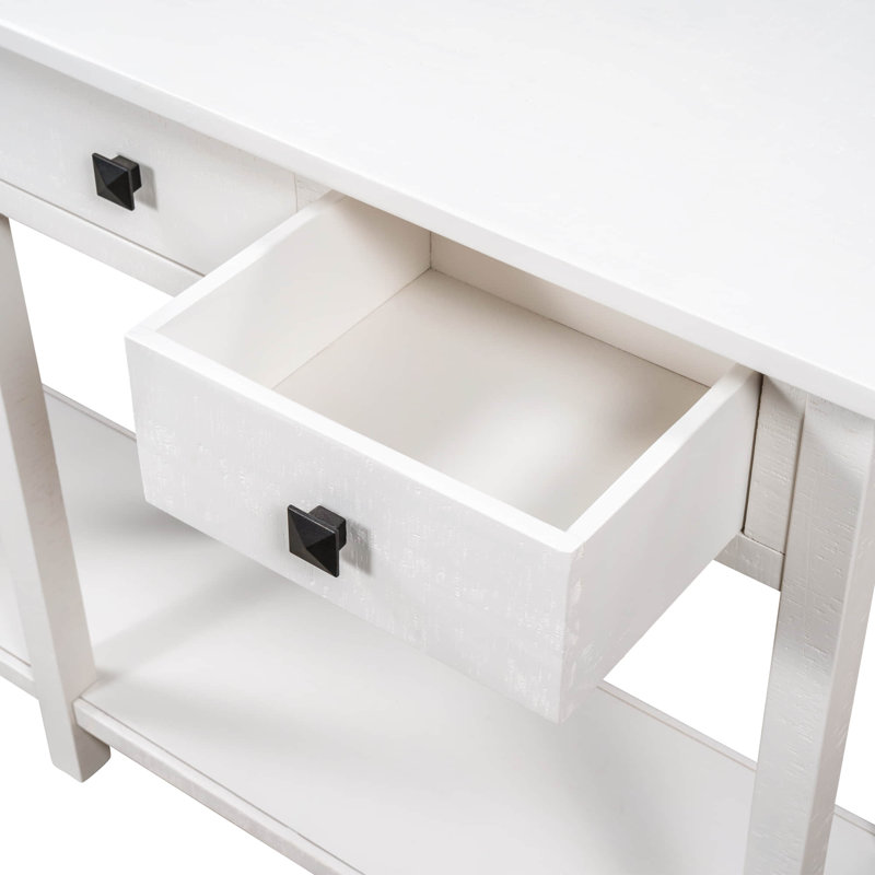 Console d'entrée rustique à texture brossée avec tiroirs et tablette inférieure pour le salon, Blanc