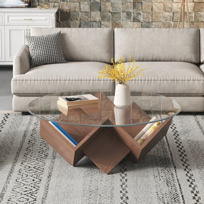 Table basse ronde avec plateau en verre The