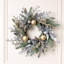 Holiday Front Door Wreath with Golden & Silver Ornaments, Pinecones and Frosted Evergreen Branches