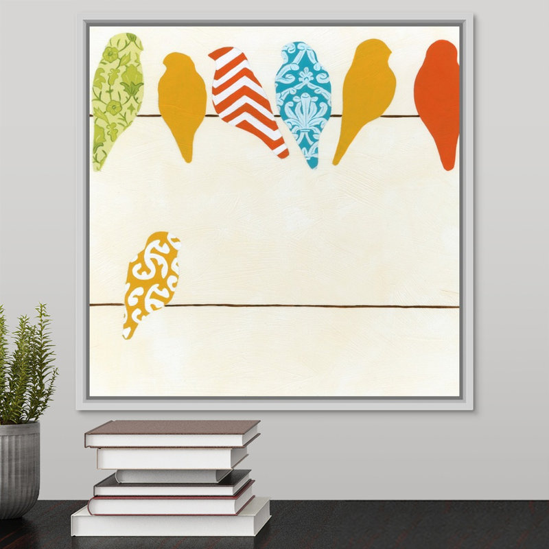 «Patterned Birds I» par The Novogratz - peinture sur toile, H 20 po x l 20 po x P 1,25 po, Cadre flottant blanc