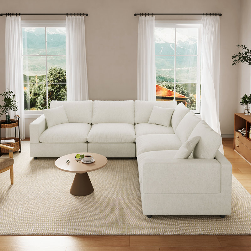 Canapé rembourré, canapé modulaire modulaire Cloud Couch pour salon, chambre à coucher, Mélange de lin crème