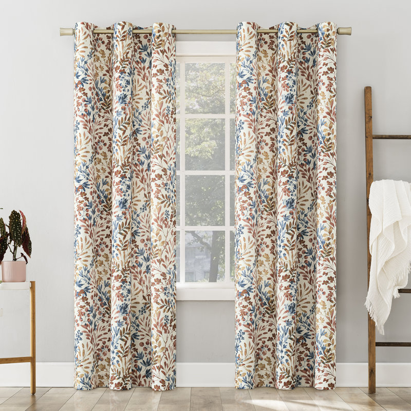 Hruby Botanical Print Room Darkening Grommet Curtain Panel, Indigo Blue, 48" W x 84" L