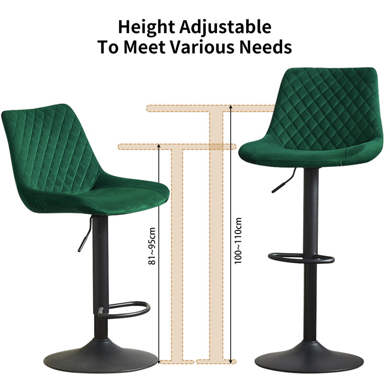 Heckscherville Velvet Height Adjustable Swivel Upholstered Bar Stool, Green