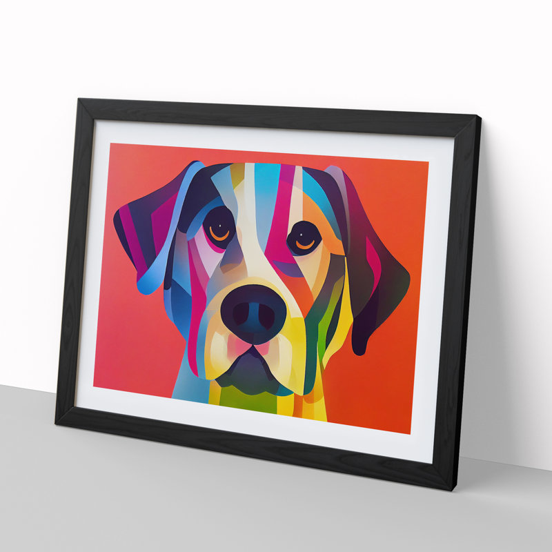 Abstract Dog Portrait Vol.2 - Single Picture Frame Print, 25cm H x 34cm W x 2cm D, Black