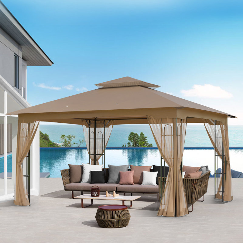 13 Ft. W x 11 Ft. D Steel Patio Gazebo, Brown