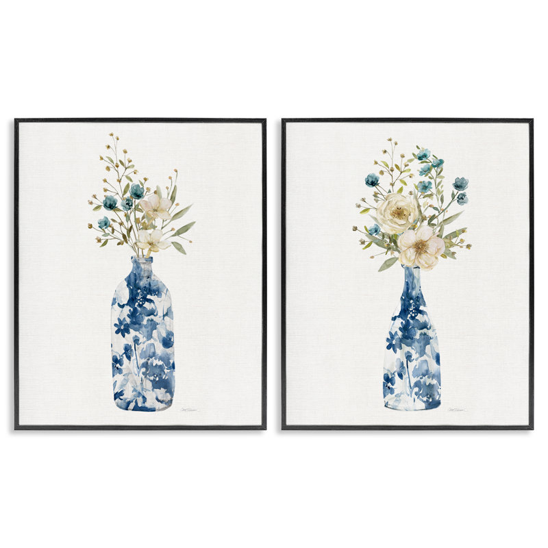 Ensemble de 2 giclées encadrées chinoises bouquets blancs, design par Carol Robinson, Giclée encadrée noir minuit