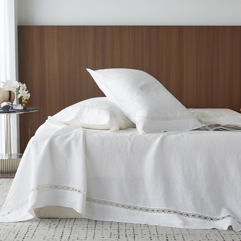 Ensemble de draps 100% lin lavé - Draps en lin naturel français, Très grand 1 drap plat + 1 drap-housse + 2 taies , Blanc
