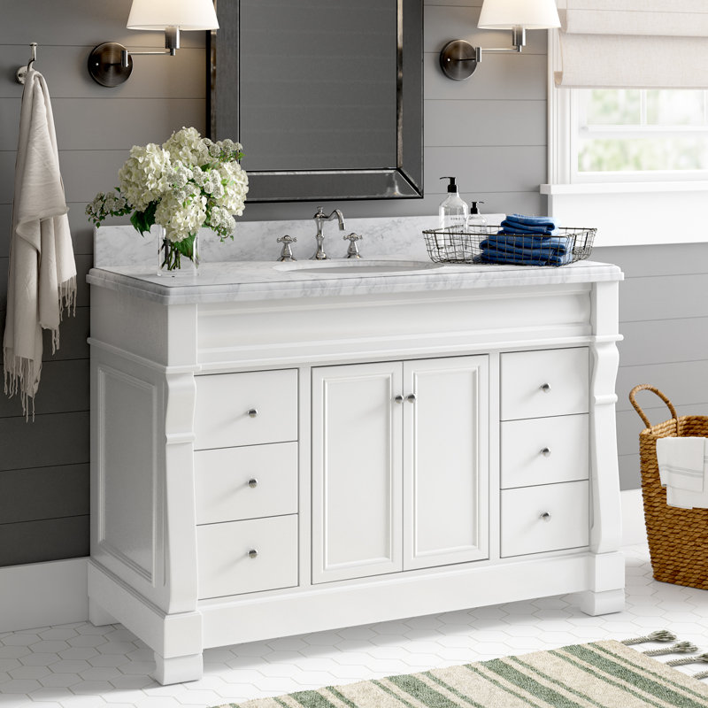 Ensemble de meuble-lavabo simple pour la salle de bain de 48 po Flo, Marbre de Carrare, Blanc
