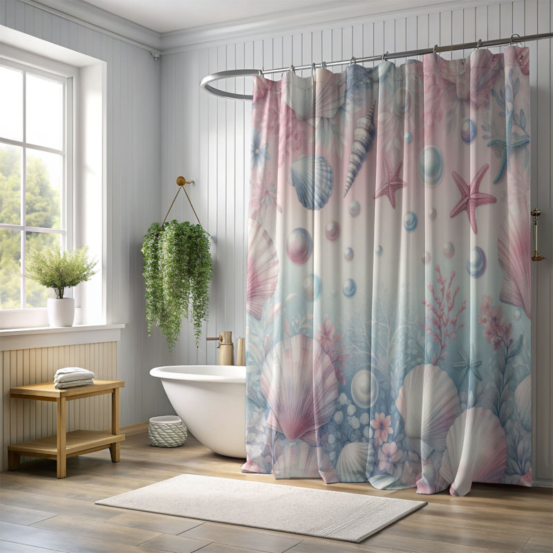 Rideau de douche 1 pièce Shell & Pearl Dream, H 74 po x l 71 po