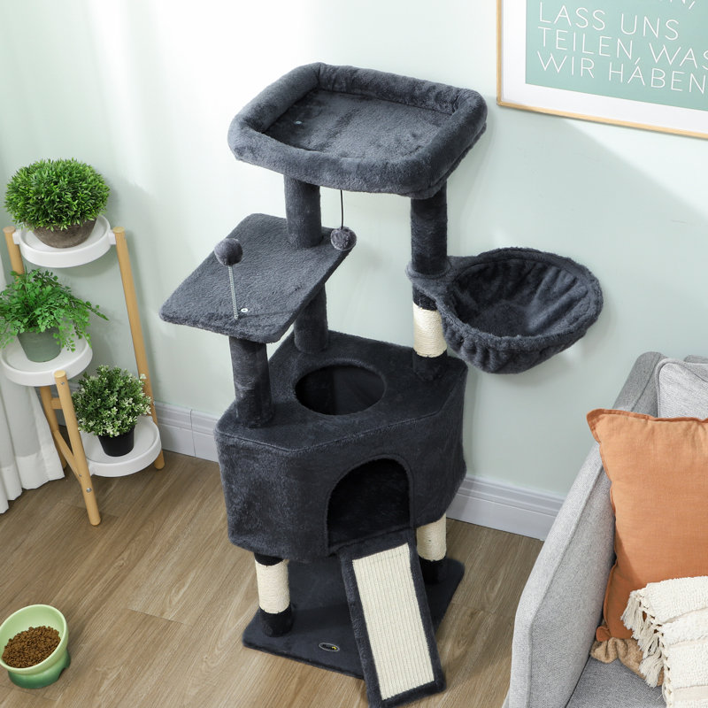 Tour pour arbre à chat 47 po avec grand condo confortable, hamac, gris foncé