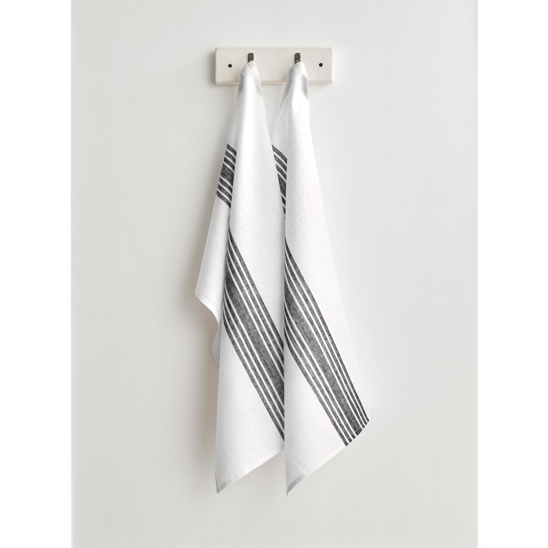 Farmhouse - 100% Pure Linen Kitchen Towel, Black and White