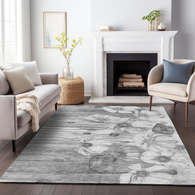 Premium Machine Washable Prisco Gray Rug, Rectangle 2'6" x 3'10"