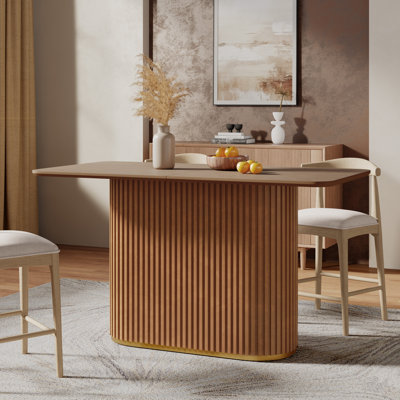 Solace Organic Modern Wood Counter Table with Sculptural Pedestal Base