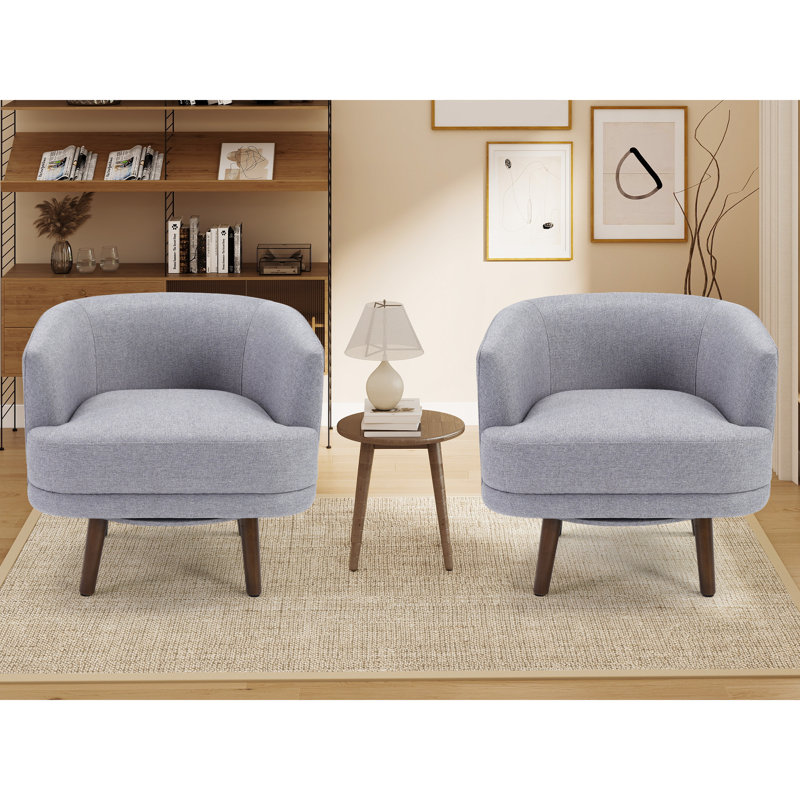 Fauteuil demi-tonneau de 28 po de largeur avec pieds en bois massif, Gris, 2