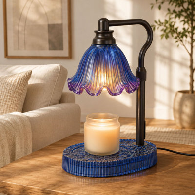 Lampe chauffante à bougie réglable avec minuterie, gradateur à 4 niveaux et base en verre