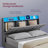 Floating Bed Frame with LED Lights, Charging Station, Tufted Storage Headboard, No Box Spring Needed-1130686581-1130686576