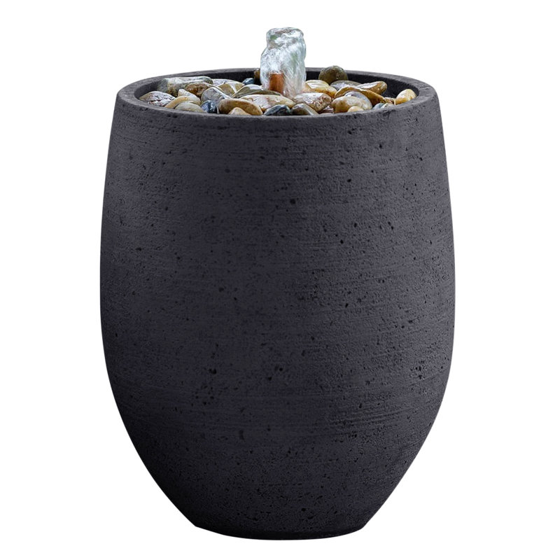 Fontaine en béton Yayla, H 16 po x l 12,25 po x P 12,25 po, Nero Nuovo